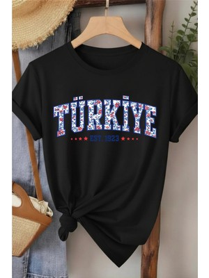 L'eivor Türkiye 1923 Özel Çini Tasarım Baskılı Kadın Pamuk T-Shirt