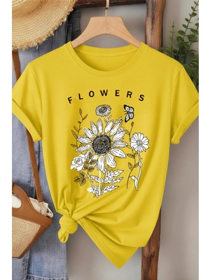 L'eivor Flowers Baskılı Kadın Pamuk T-Shirt