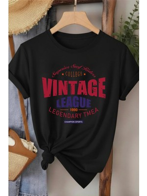 L'eivor Vintage League Baskılı Kadın %100 Pamuk T-Shirt