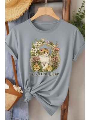 L'eivor I' M Feline Good Kedi Baskılı Kadın Pamuk T-Shirt