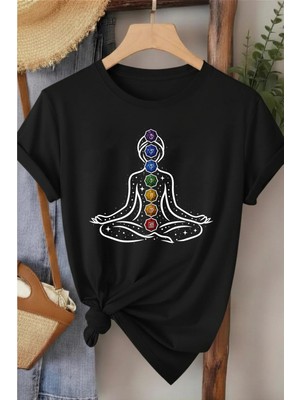 L'eivor 7 Çakra Sembol Baskılı Kadın Pamuk T-Shirt
