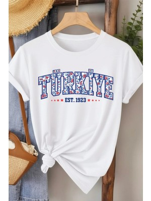 L'eivor Türkiye 1923 Özel Çini Tasarım Baskılı Kadın Pamuk T-Shirt