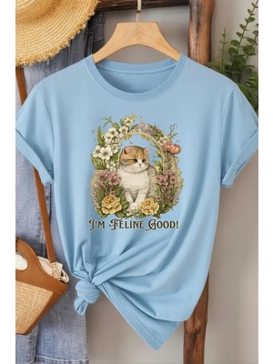 L'eivor I' M Feline Good Kedi Baskılı Kadın Pamuk T-Shirt