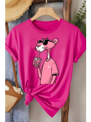 L'eivor Pembe Panter Baskılı Kadın T-Shirt