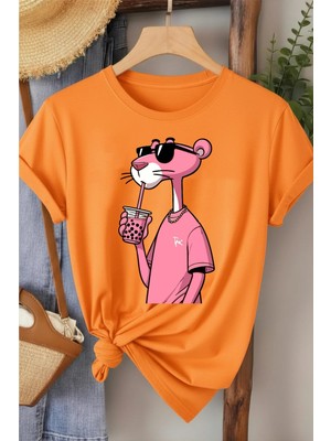 L'eivor Pembe Panter Baskılı Kadın T-Shirt