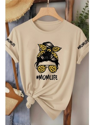 L'eivor Momlife Leopar Desenli Tasarım Baskılı Kadın T-Shirt