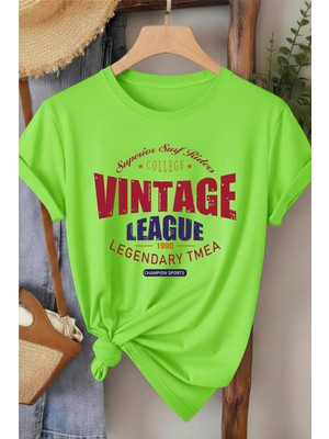 L'eivor Vintage League Baskılı Kadın %100 Pamuk T-Shirt