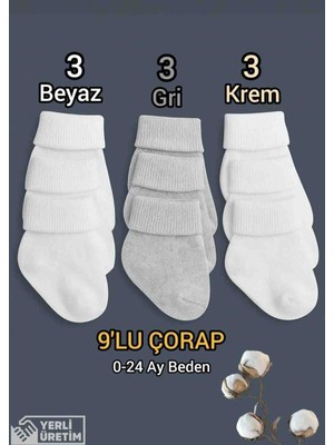 Baby Socks 9 Çift 3 Kat Kıvrımlı Sıkmaz Bilekli Unisex Bebek Çorapları
