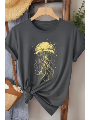 L'eivor Denizanası & Yıldız Baskılı Kadın Pamuk T-Shirt