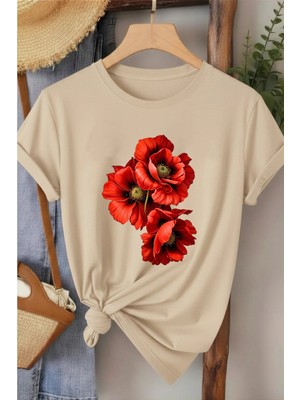 L'eivor Gelincik Çiçeği Baskılı Kadın T-Shirt