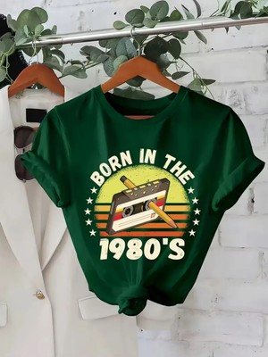 L'eivor Seksenler Özel Tasarım Baskılı Kadın Pamuk T-Shirt