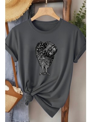 L'eivor Yan Bakan Baykuş Baskılı Kadın Pamuk T-Shirt