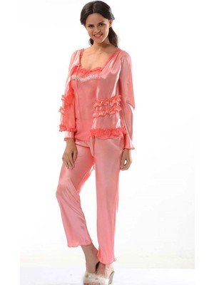 Aesco Nar Çiçeği Saten Pijama Takımı - 1413