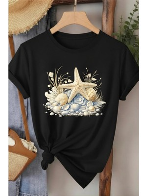 L'eivor Deniz Yıldızı Baskılı Kadın Pamuk T-Shirt
