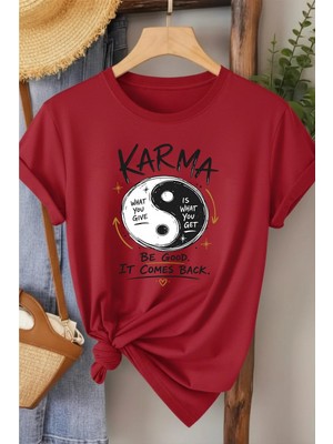 L'eivor Karma - Be Good Özel Tasarım Baskılı Kadın Pamuk T-Shirt