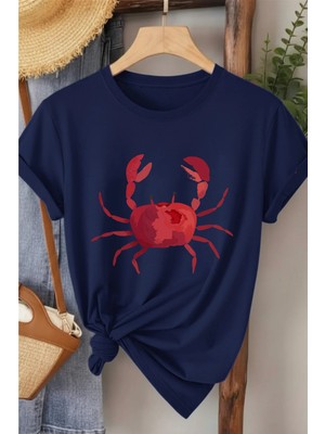 L'eivor Yengeç Baskılı Kadın Pamuk T-Shirt