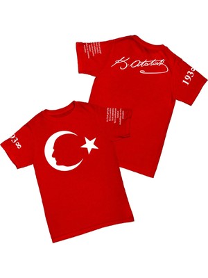 L'eivor Mustafa Kemal Atatürk Çok Özel Tasarım Baskılı Kırmızı Unisex %100 Pamuk T-Shirt