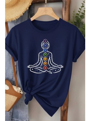 L'eivor 7 Çakra Sembol Baskılı Kadın Pamuk T-Shirt