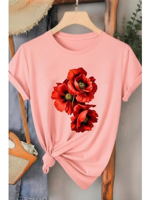 L'eivor Gelincik Çiçeği Baskılı Kadın T-Shirt
