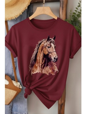L'eivor At Baskılı Kadın Bej Pamuk T-Shirt