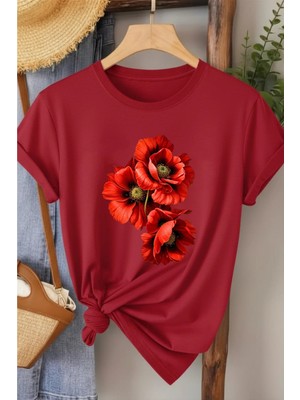 L'eivor Gelincik Çiçeği Baskılı Kadın T-Shirt