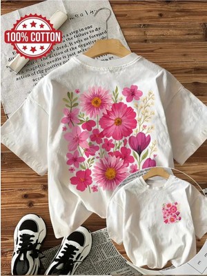 L'eivor Pembe Çiçekler Baskılı Kadın Pamuk T-Shirt