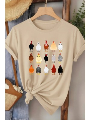 L'eivor Horoz & Tavuk Baskılı Kadın T-Shirt