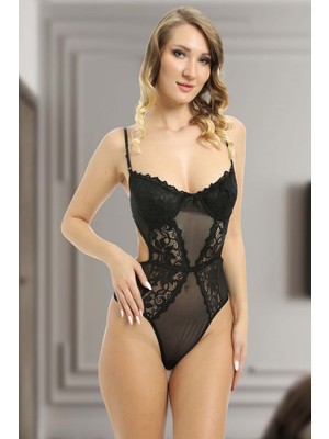 Aesco Siyah Dantelli Bodysuit - 623S