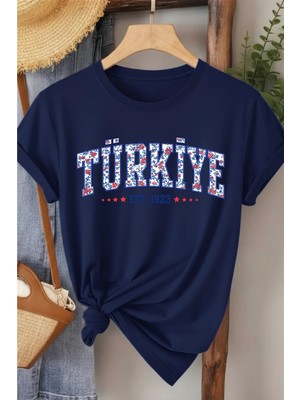L'eivor Türkiye 1923 Özel Çini Tasarım Baskılı Kadın Pamuk T-Shirt