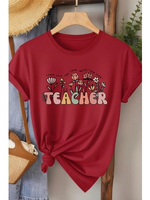 L'eivor Öğretmen Baskılı Beyaz Kadın Pamuk T-Shirt