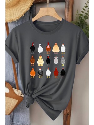 L'eivor Horoz & Tavuk Baskılı Kadın T-Shirt