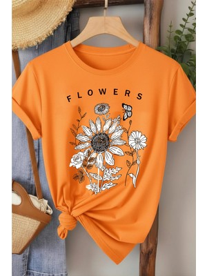 L'eivor Flowers Baskılı Kadın Pamuk T-Shirt