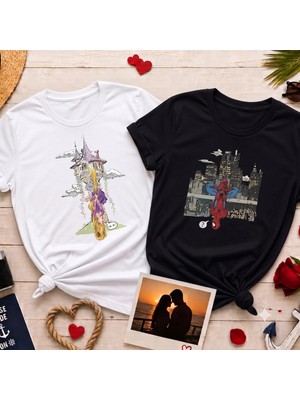 L'eivor Spider & Rapunzel Özel Tasarım Baskıl Sevgili & Eş Çift Kombini Tişört