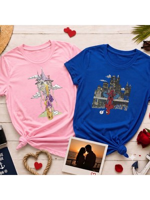 L'eivor Spider & Rapunzel Özel Tasarım Baskıl Sevgili & Eş Çift Kombini Tişört