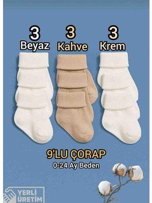 Baby Socks 9 Çift 3 Kat Kıvrımlı Sıkmaz Bilekli Unisex Bebek Çorapları