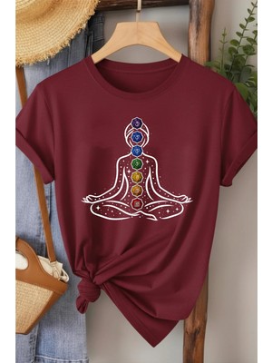 L'eivor 7 Çakra Sembol Baskılı Kadın Pamuk T-Shirt