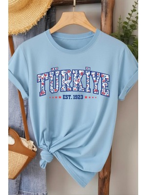 L'eivor Türkiye 1923 Özel Çini Tasarım Baskılı Kadın Pamuk T-Shirt