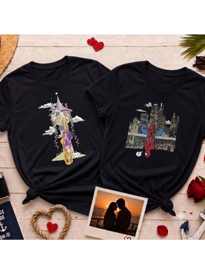 L'eivor Spider & Rapunzel Özel Tasarım Baskıl Sevgili & Eş Çift Kombini Tişört