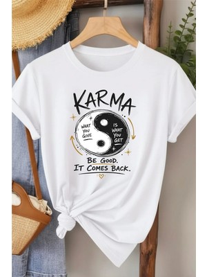L'eivor Karma - Be Good Özel Tasarım Baskılı Kadın Pamuk T-Shirt