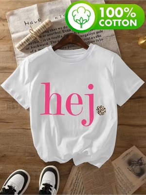L'eivor Hej Leopar Desen Baskılı Kadın Pamuk T-Shirt