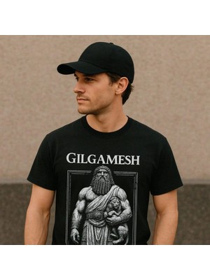 L'eivor Gilgamesh Antik Mezopotamya Tasarım Baskılı Erkek Siyah Pamuk T-Shirt