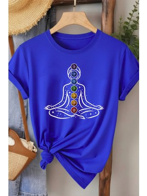 L'eivor 7 Çakra Sembol Baskılı Kadın Pamuk T-Shirt