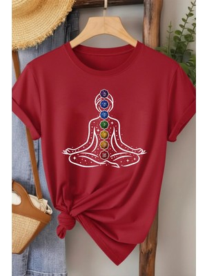 L'eivor 7 Çakra Sembol Baskılı Kadın Pamuk T-Shirt