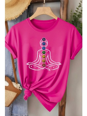 L'eivor 7 Çakra Sembol Baskılı Kadın Pamuk T-Shirt