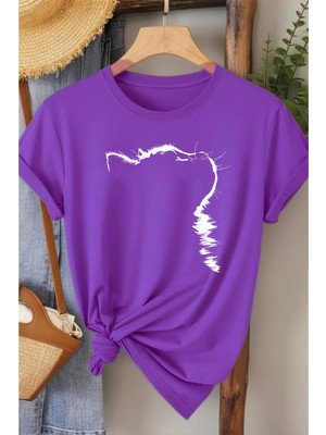 L'eivor Kedi Baskılı Kadın Pamuk T-Shirt