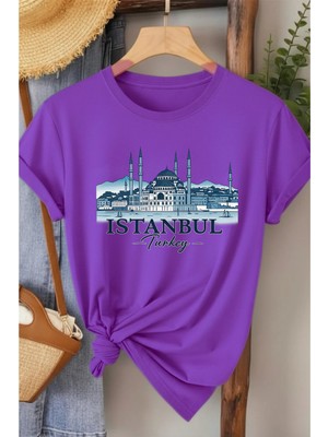 L'eivor Filtresiz Istanbul Baskılı Kadın Pamuk T-Shirt