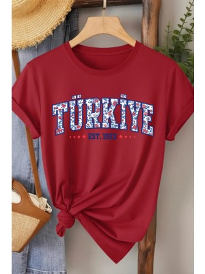 L'eivor Türkiye 1923 Özel Çini Tasarım Baskılı Kadın Pamuk T-Shirt