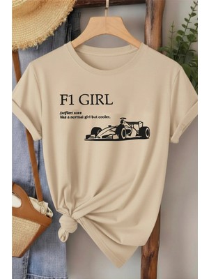 L'eivor F1 Girls Baskılı Kadın Pamuk Beyaz T-Shirt
