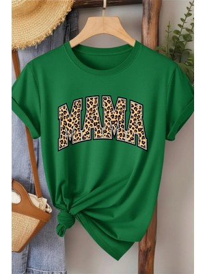 L'eivor Mama Leopar Desen Baskılı Kadın Pamuk T-Shirt