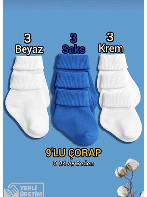 Baby Socks 9 Çift 3 Kat Kıvrımlı Sıkmaz Bilekli Unisex Bebek Çorapları